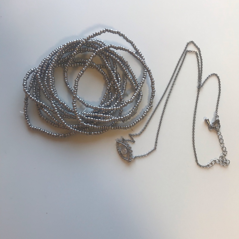 Taraji beaded bracelets and Evil eye necklace